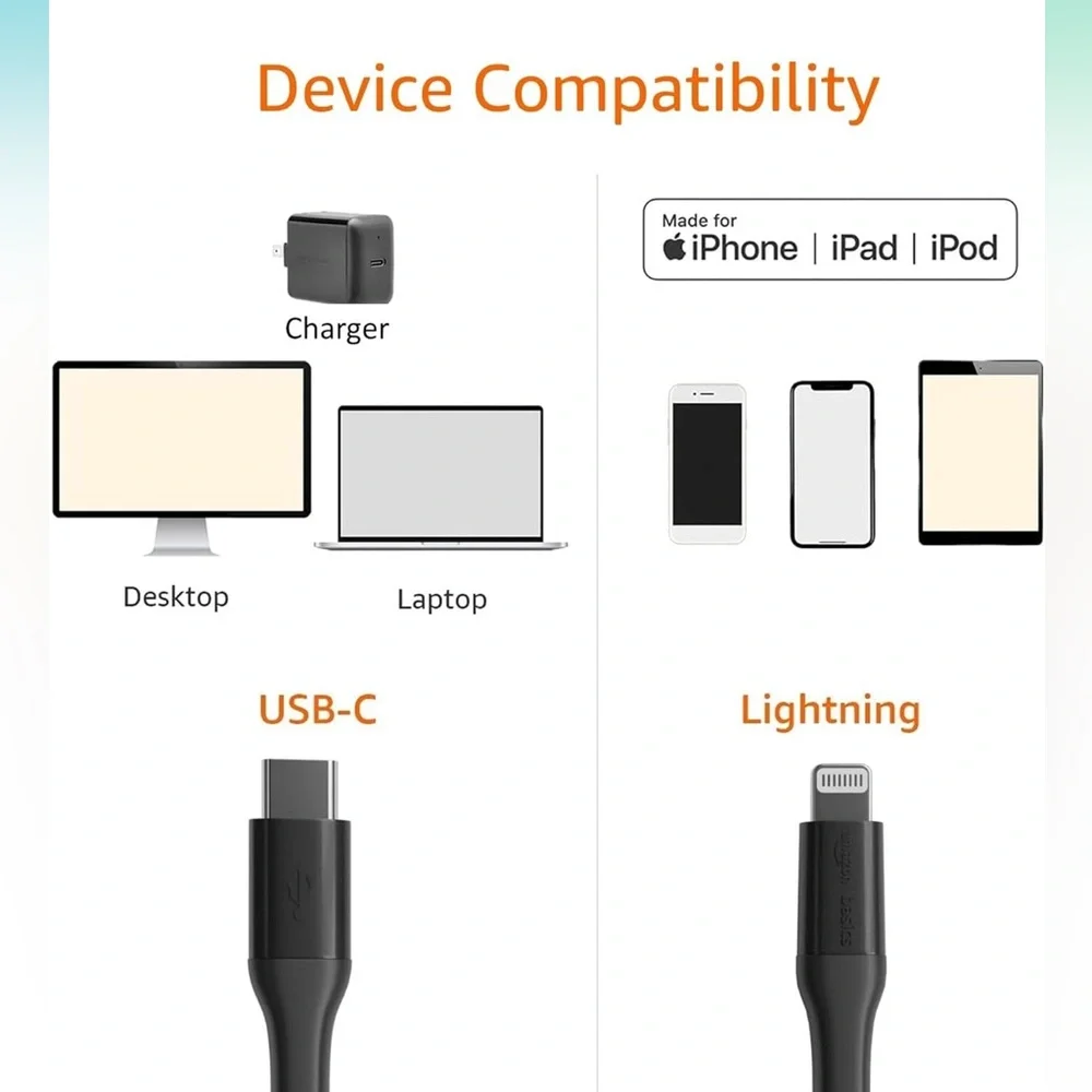 Amazon Basics USB-2.0 Type C to Lightning (MFi Certified) 10ft Charging Cable
